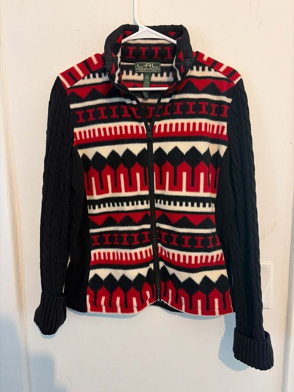 Ralph Lauren Active Southwestern Fleece Full Zip Jacket with Cable Knit Sleeves